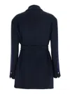 Tela Nomade Blue Double-breasted Jacket With Peak Revers And Belt In Wool Woman In Blue