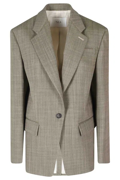 Tela Olive Heritage Wool Jacket With Classic Notched Lapel In Gray