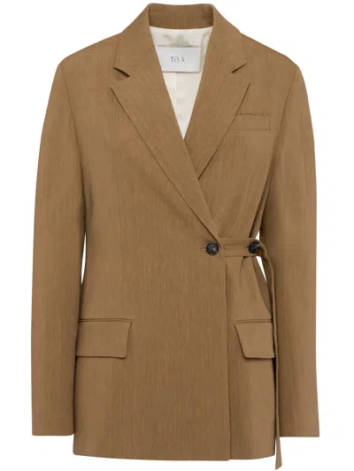 Tela Double-breasted Wrap Blazer In Brown