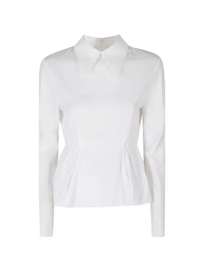 Tela Peplum-hem Pointed-collar Top In White