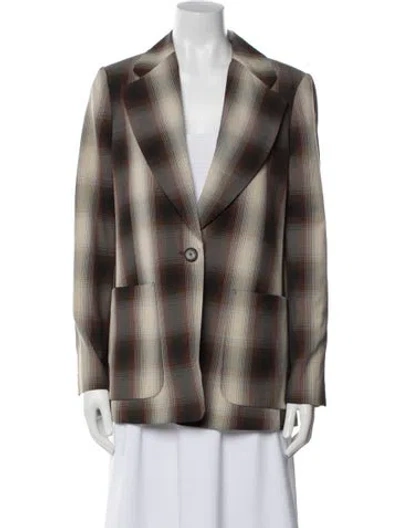 Pre-owned Tela Plaid Print Blazer In Brown