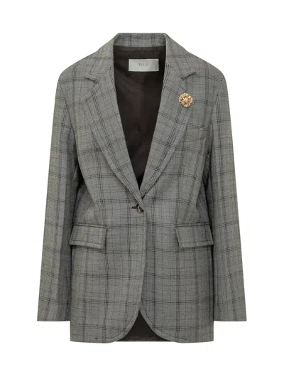 Tela Plaid Single-breasted Blazer Jacket In Fantasia