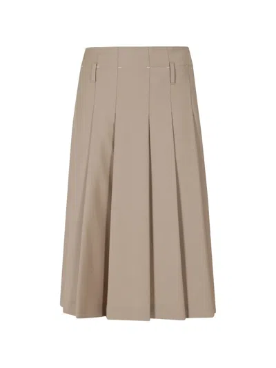 Tela Pleated Belt-loop Midi Skirt In Neutral