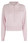 Tela Cropped Merino Wool Sweater With Classic Polo Collar In Pink