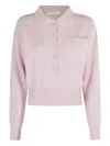 Tela Cropped Merino Wool Sweater With Classic Polo Collar In Pink
