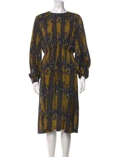 Pre-owned Tela Printed Midi Length Dress In Black