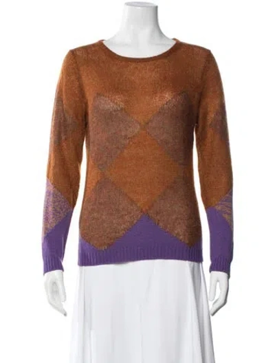Pre-owned Tela Printed Scoop Neck Sweater In Brown