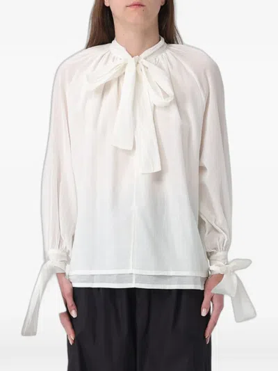 Tela Pussy-bow Tie-cuff Blouse In White