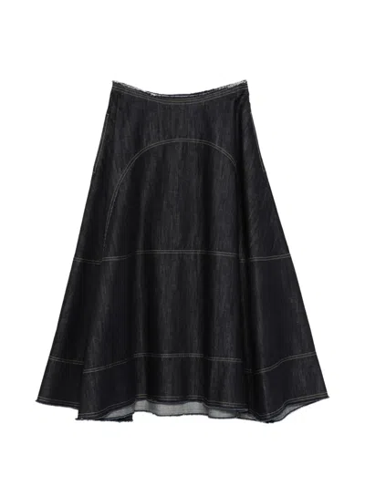 Tela Raw-edge Panelled Midi Skirt In Blue