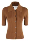 Tela Ribbed Button-front Top In Brown