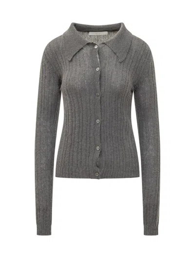 Tela Ribbed Button-front Knit Cardigan In Grigio