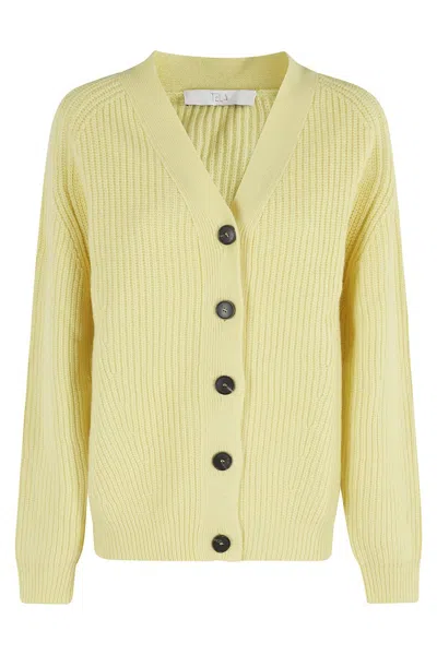 TELA RIBBED KNIT CARDIGAN WITH V-NECKLINE AND TEXTURED FINISH