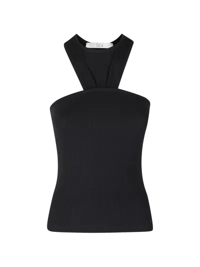 Tela Ribbed-knit Halterneck Top In Black