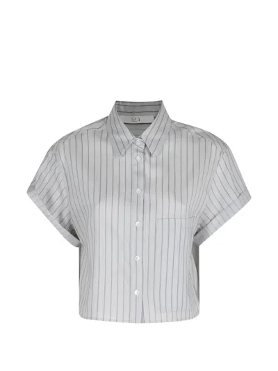 Tela Rocky Stripe Short-sleeve Top In Gray