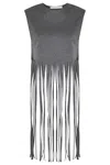 Tela Fringe Detail Canvas Top In Gray