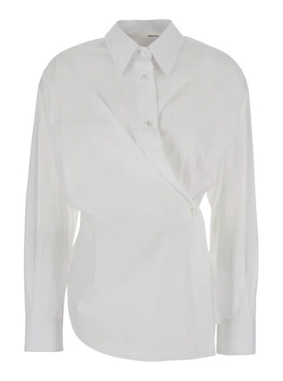 Tela Rotella White Shirt With Pointed Collar And Asymmetric Design In Cotton Woman
