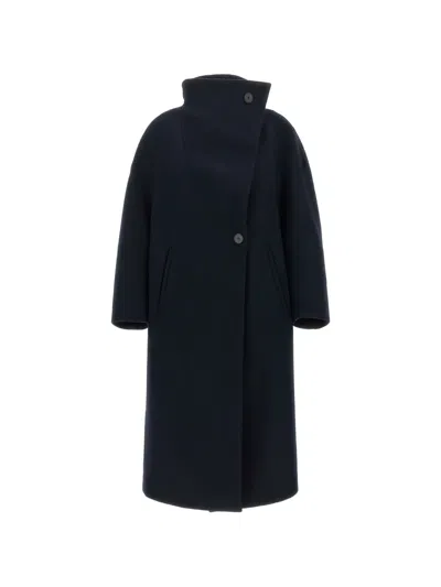 Tela Scott Asymmetrical High-neck Coat In Black