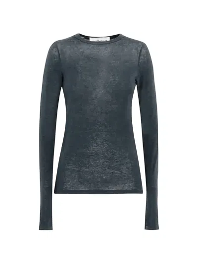 Tela Semi-sheer Long-sleeve T-shirt In Blue