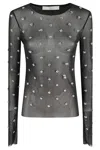 Tela Sheer Long-sleeve Sweater With Rhinestone Embellishments In Black