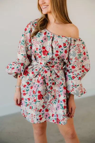 Tela Shirley Temple Mini Dress In Beige In Multi