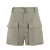 Tela Military Green Linen Blend Shorts With Hidden Closure In Multicolor