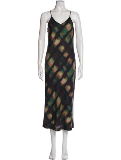 Pre-owned Tela Silk Long Dress In Green