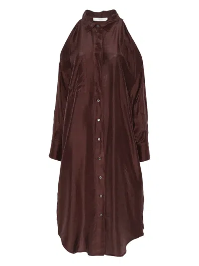 Tela Silk Midi Dress In Brown