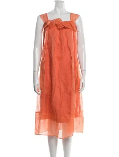 Pre-owned Tela Silk Midi Length Dress In Orange