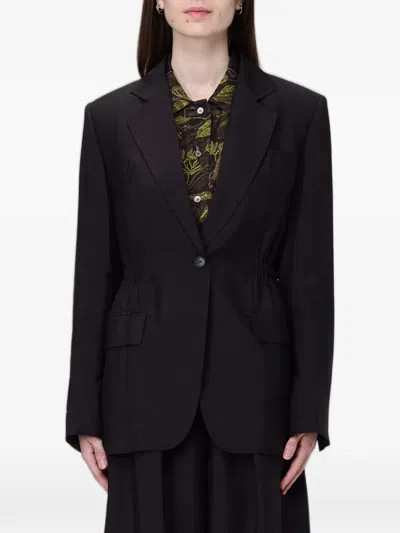 Tela Single-breasted Elasticated-waist Blazer In Black