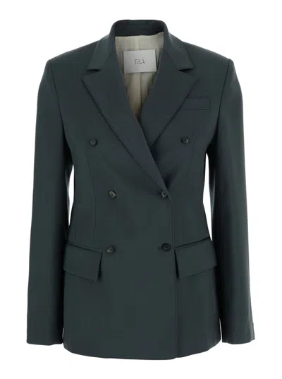 TELA 'SOHO' GREY DOUBLE-BREASTED JACKET WITH NOTCHED REVERS IN WOOL BLEND WOMAN