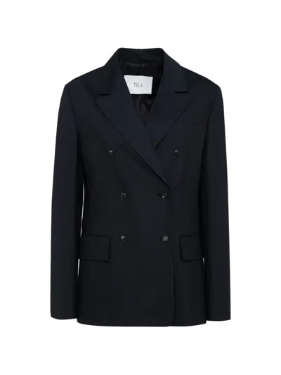 Tela Soho Double-breasted Blazer In Blue