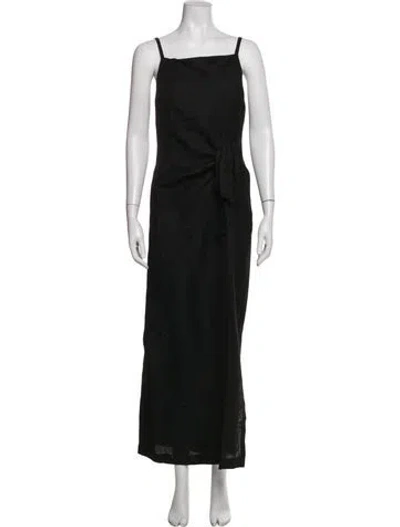 Pre-owned Tela Square Neckline Long Dress In Black