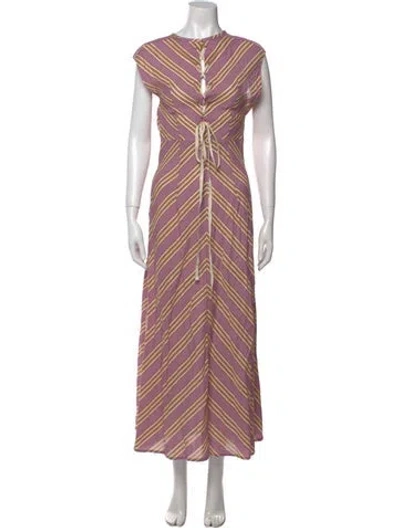 Pre-owned Tela Striped Long Dress In Pink
