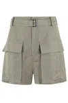 Tela Military Green Linen Blend Shorts With Hidden Closure In Salvia