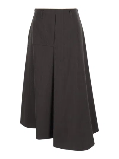TELA 'SWEET' BROWN ASYMMETRIC SKIRT WITH SIDE ZIP CLOSURE IN LINEN AND VISCOSE BLEND WOMAN