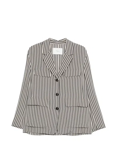 Tela Tangeri Striped Pocket Blazer In Black
