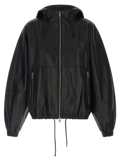 Tela Hooded Leather Jacket In Black