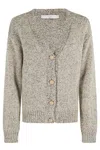 Tela Textured Knit Cardigan With V-neckline And Ribbed Hem In Multi