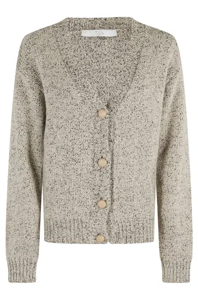 Tela Textured Knit Cardigan With V-neckline And Ribbed Hem In Multi