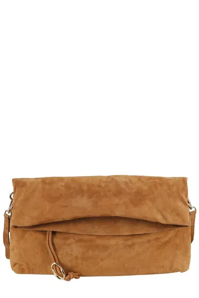 Tela Thorne Suede And Canvas Shoulder Bag In Brown