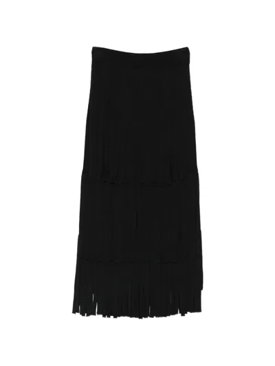 Tela Uma Fringed Midi Skirt In Black