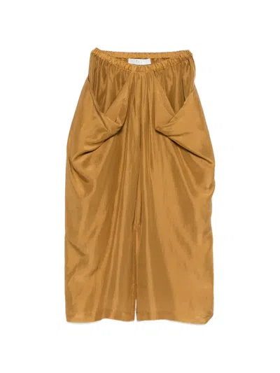 Tela Utopia Gathered Midi Skirt In Brown