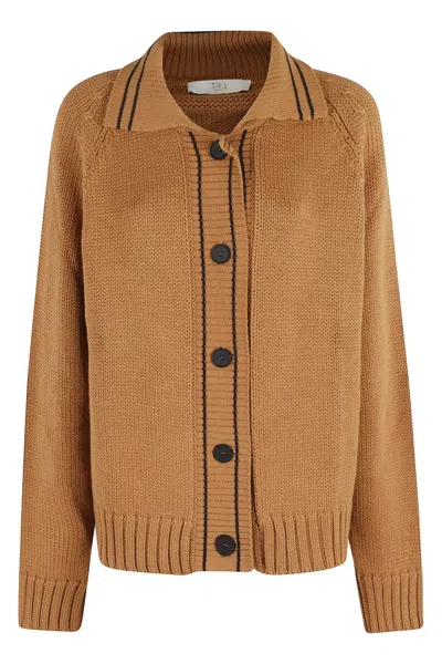 TELA VIOLET CARDIGAN WITH POLO COLLAR AND BUTTON CLOSURE