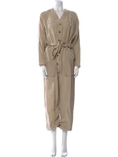 Pre-owned Tela V-neck Jumpsuit W/ Tags In Neutral