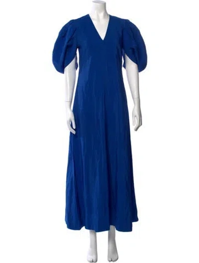 Pre-owned Tela V-neck Long Dress In Blue
