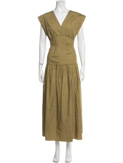Pre-owned Tela V-neck Long Dress In Green