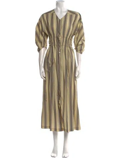 Pre-owned Tela V-neck Long Dress In Neutral