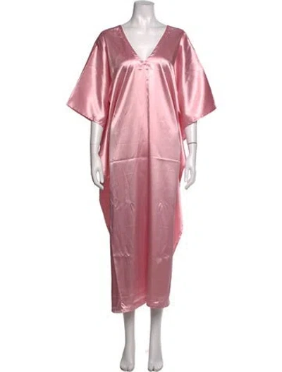 Pre-owned Tela V-neck Long Dress In Pink