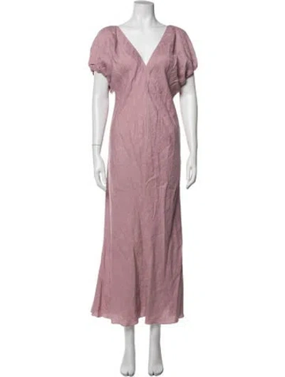 Pre-owned Tela V-neck Long Dress In Purple
