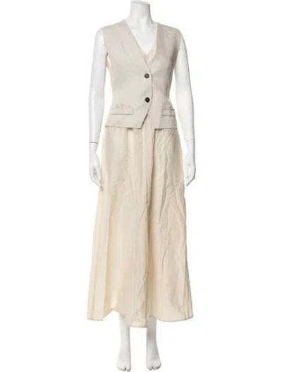 Pre-owned Tela V-neck Long Dress W/ Tags In Neutrals